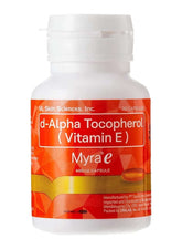 Myra E D-Alpha Tocopherol Vitamin E capsules in a 30-count bottle for skin health support